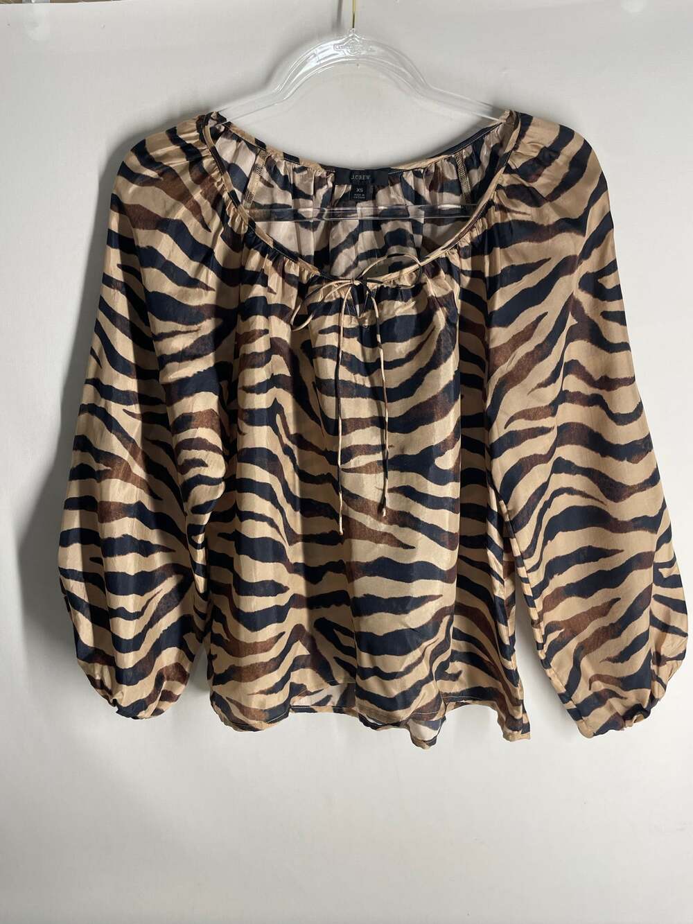 J Crew Drapey tie-front top in zebra stripe Blouse Size XS NEW
